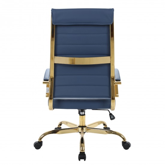 Benmar High-Back Leather Office Chair With Gold Frame, Navy Blue, BOTG19BUL