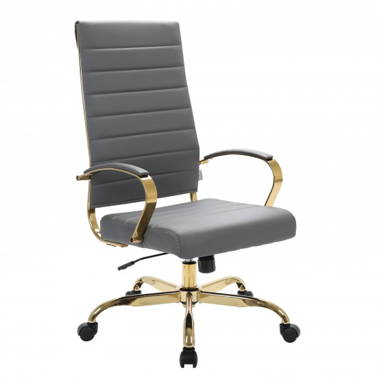 Benmar High-Back Leather Office Chair With Gold Frame, Grey, BOTG19GRL