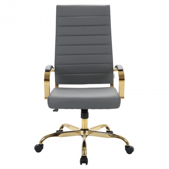 Benmar High-Back Leather Office Chair With Gold Frame, Grey, BOTG19GRL