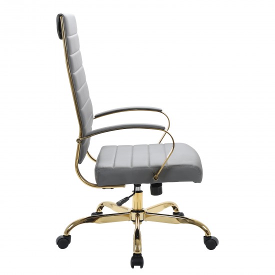 Benmar High-Back Leather Office Chair With Gold Frame, Grey, BOTG19GRL