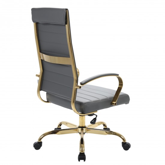 Benmar High-Back Leather Office Chair With Gold Frame, Grey, BOTG19GRL