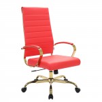 LeisureMod Benmar High-Back Leather Office Chair With Gold Frame, Red, BOTG19RL