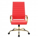 LeisureMod Benmar High-Back Leather Office Chair With Gold Frame, Red, BOTG19RL