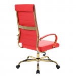 LeisureMod Benmar High-Back Leather Office Chair With Gold Frame, Red, BOTG19RL