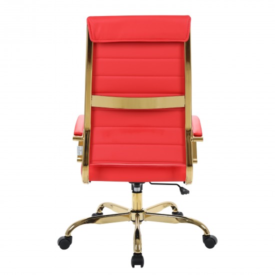 LeisureMod Benmar High-Back Leather Office Chair With Gold Frame, Red, BOTG19RL