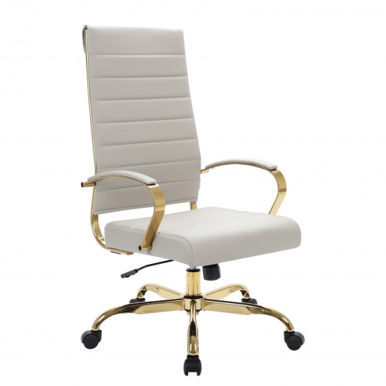 LeisureMod Benmar High-Back Leather Office Chair With Gold Frame, Tan, BOTG19TL