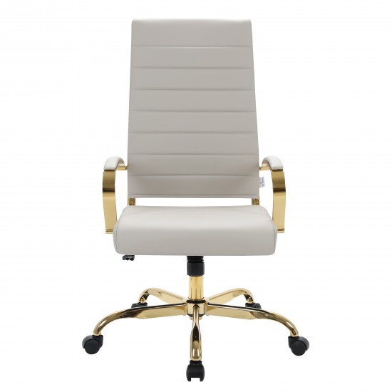 LeisureMod Benmar High-Back Leather Office Chair With Gold Frame, Tan, BOTG19TL