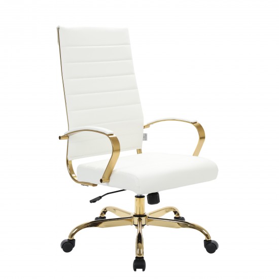 Benmar High-Back Leather Office Chair With Gold Frame, White, BOTG19WL