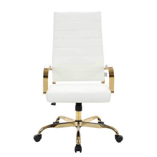 Benmar High-Back Leather Office Chair With Gold Frame, White, BOTG19WL