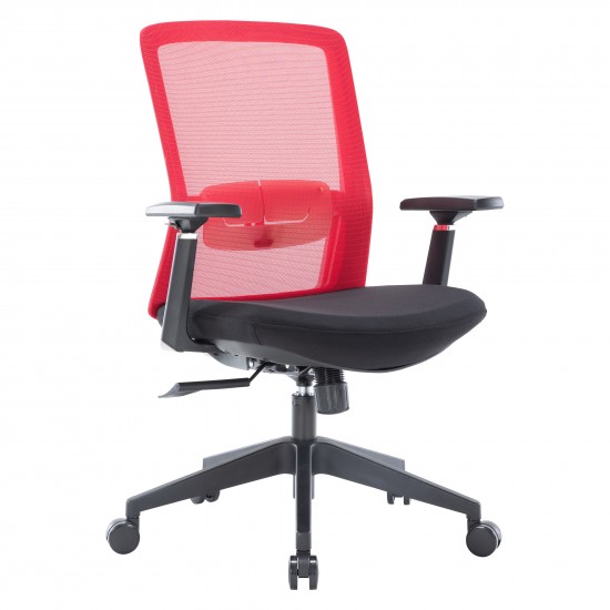 LeisureMod Ingram Modern Office Task Chair with adjustable armrests, Red, IO20R