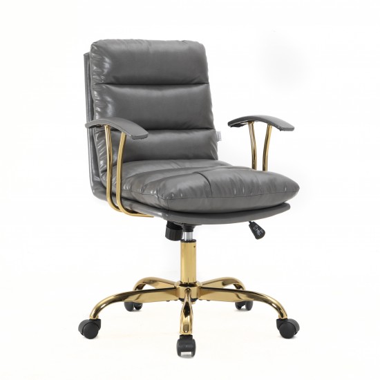 LeisureMod Regina Modern Executive Leather Office Chair, Titanium Grey, RO19GRL