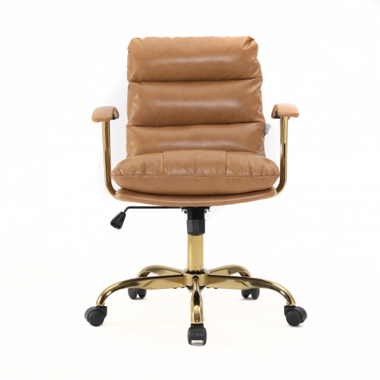 LeisureMod Regina Modern Executive Leather Office Chair, Saddle Brown, RO19SBRL