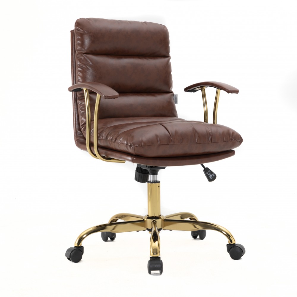 LeisureMod Regina Modern Executive Leather Office Chair, Walnut Brown, RO19WBRL