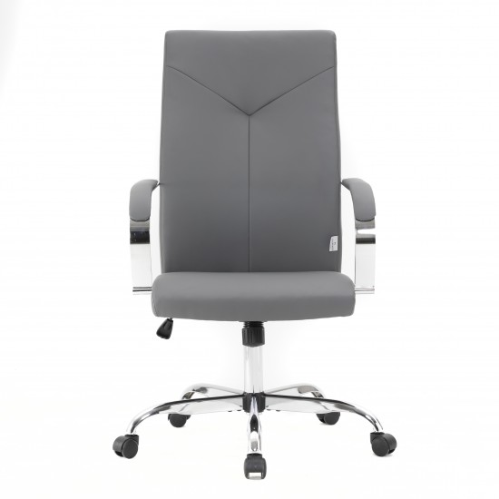 LeisureMod Sonora Modern High-Back Leather Office Chair, Grey, SO19GRL