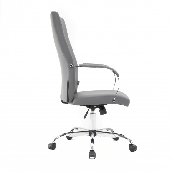 LeisureMod Sonora Modern High-Back Leather Office Chair, Grey, SO19GRL