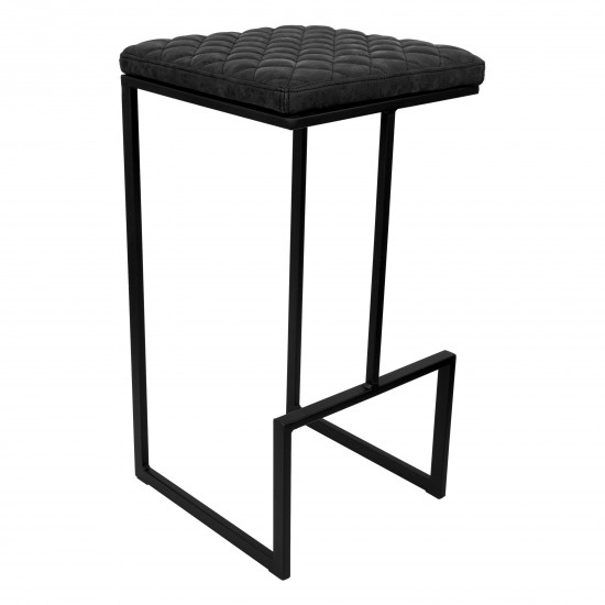 Quincy Quilted Stitched Leather Bar Stools, Metal Frame, Charcoal Black, QS29BL