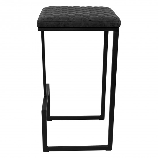 Quincy Quilted Stitched Leather Bar Stools, Metal Frame, Charcoal Black, QS29BL