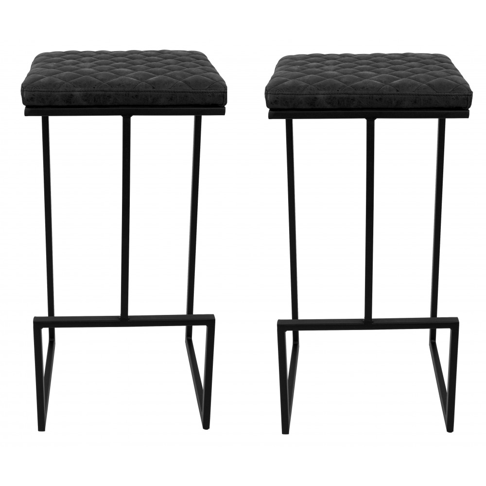 Quincy Leather Bar Stools With Metal Frame Set of 2, Charcoal Black, QS29BL2