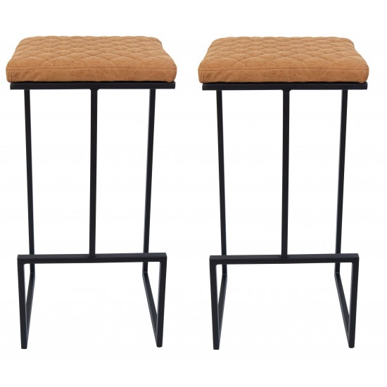 Quincy Leather Bar Stools With Metal Frame Set of 2, Light Brown, QS29BR2