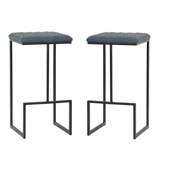 Quincy Leather Bar Stools With Metal Frame Set of 2, Peacock Blue, QS29BU2