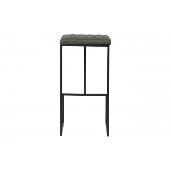 Quincy Quilted Stitched Leather Bar Stools, Metal Frame, Olive Green, QS29G