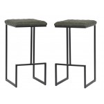 Quincy Leather Bar Stools With Metal Frame Set of 2, Olive Green, QS29G2