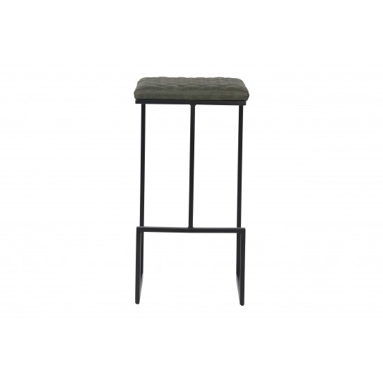 Quincy Leather Bar Stools With Metal Frame Set of 2, Olive Green, QS29G2