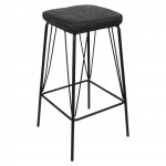 LeisureMod Millard Leather Bar Stool With Metal Frame, Charcoal Black, MS36BL