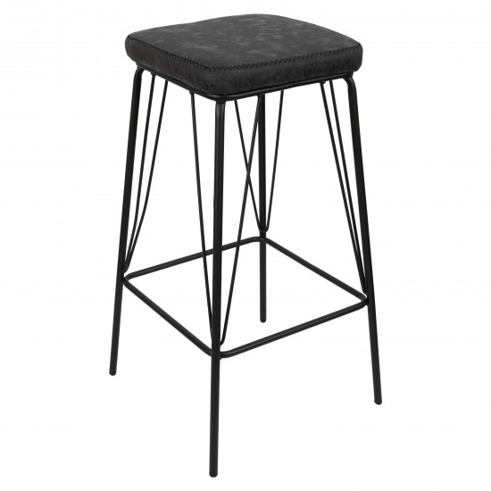 LeisureMod Millard Leather Bar Stool With Metal Frame, Charcoal Black, MS36BL