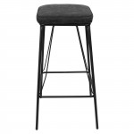 LeisureMod Millard Leather Bar Stool With Metal Frame, Charcoal Black, MS36BL