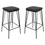 Millard Leather Bar Stool With Metal Frame Set of 2, Charcoal Black, MS36BL2