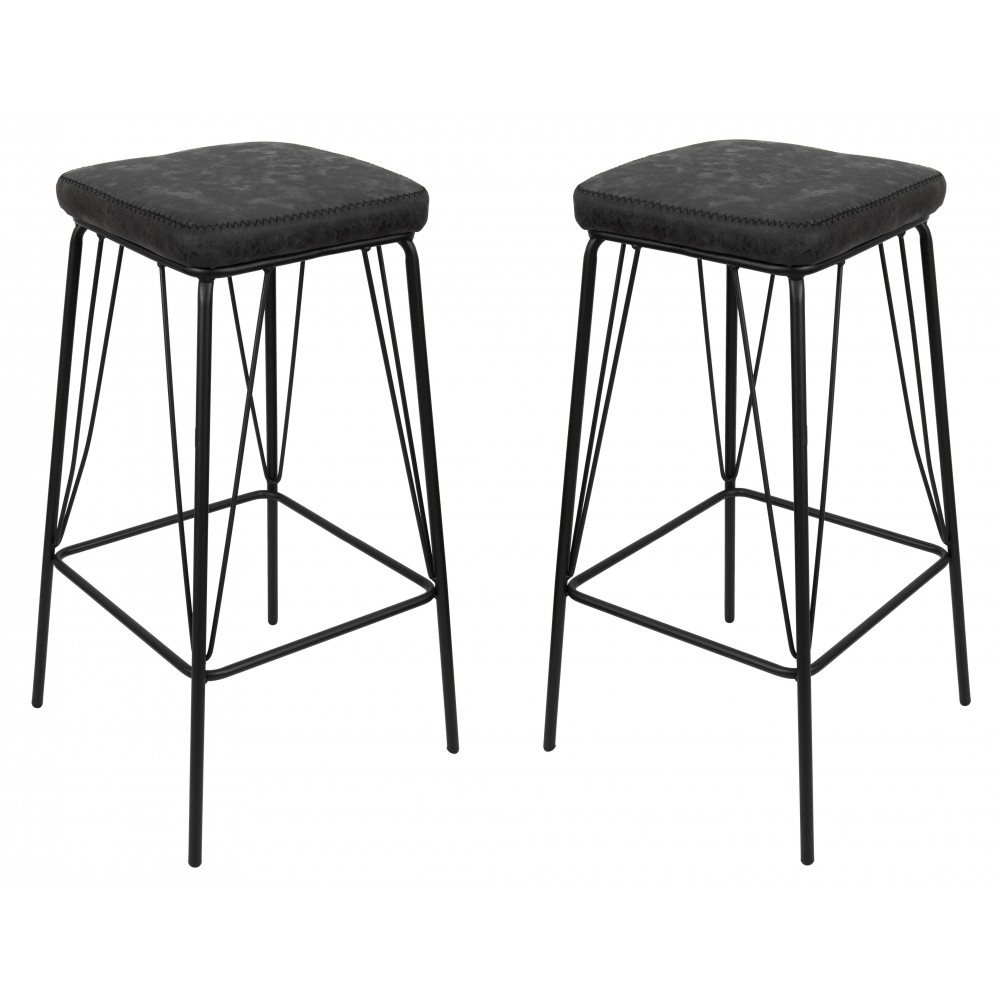 Millard Leather Bar Stool With Metal Frame Set of 2, Charcoal Black, MS36BL2