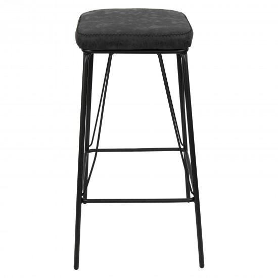 Millard Leather Bar Stool With Metal Frame Set of 2, Charcoal Black, MS36BL2