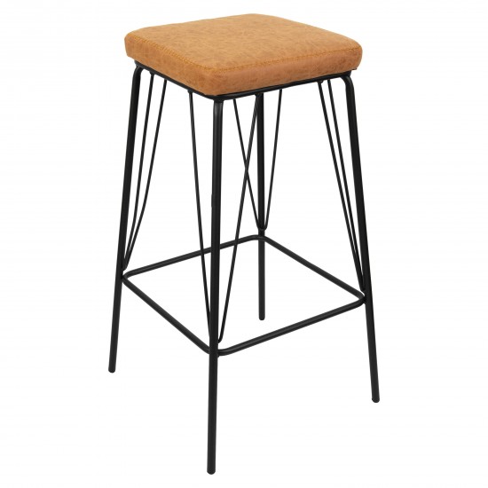 LeisureMod Millard Leather Bar Stool With Metal Frame, Light Brown, MS36BR