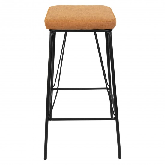 LeisureMod Millard Leather Bar Stool With Metal Frame, Light Brown, MS36BR