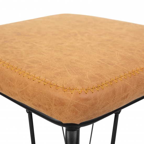 LeisureMod Millard Leather Bar Stool With Metal Frame, Light Brown, MS36BR