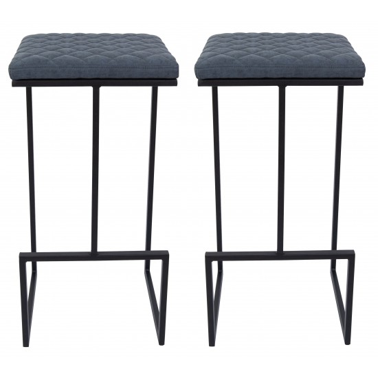 Millard Leather Bar Stool With Metal Frame Set of 2, Peacock Blue, MS36BU2