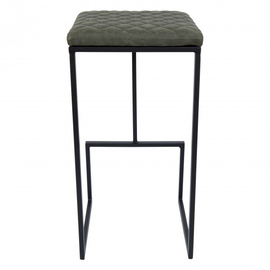 LeisureMod Millard Leather Bar Stool With Metal Frame, Olive Green, MS36G