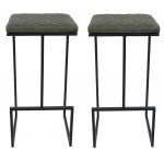 Millard Leather Bar Stool With Metal Frame Set of 2, Olive Green, MS36G2