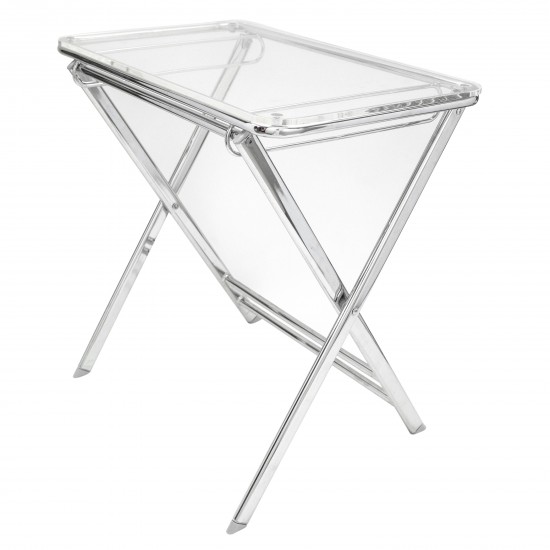 LeisureMod Victorian Foldable End Side Table Tray, Clear, VT24CL