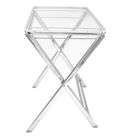 LeisureMod Victorian Foldable End Side Table Tray, Clear, VT24CL