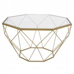 Large Modern Octagon Glass Top Coffee Table, Gold Chrome Base, Gold, MD31GG