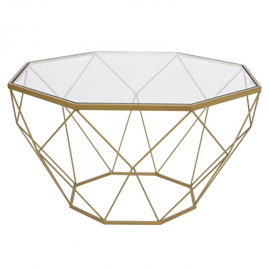 Large Modern Octagon Glass Top Coffee Table, Gold Chrome Base, Gold, MD31GG