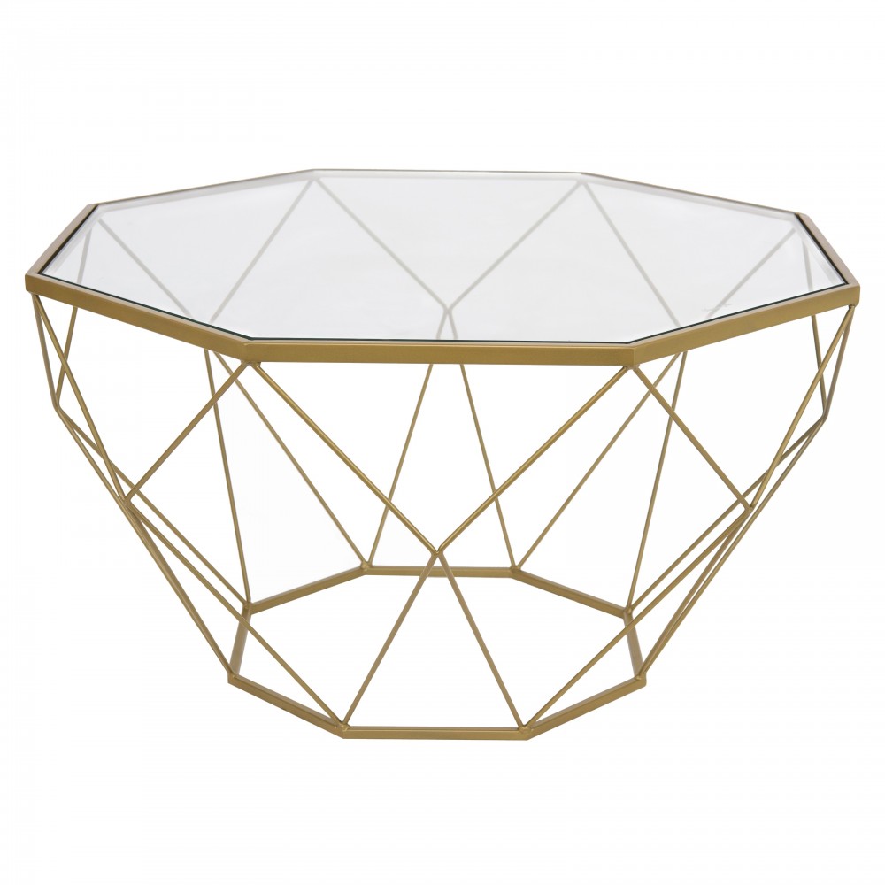 Large Modern Octagon Glass Top Coffee Table, Gold Chrome Base, Gold, MD31GG