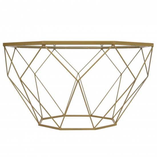 Large Modern Octagon Glass Top Coffee Table, Gold Chrome Base, Gold, MD31GG