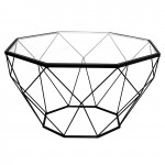 Large Modern Octagon Glass Top Coffee Table, Geometric Base, Black, MD31BL