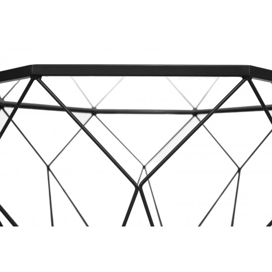 Large Modern Octagon Glass Top Coffee Table, Geometric Base, Black, MD31BL