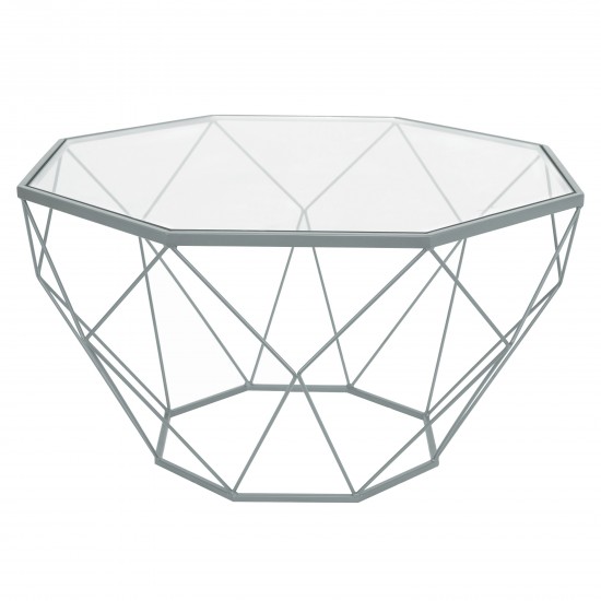 Malibu Large Modern Octagon Glass Top Coffee Table, Geometric Base, Grey, MD31GR