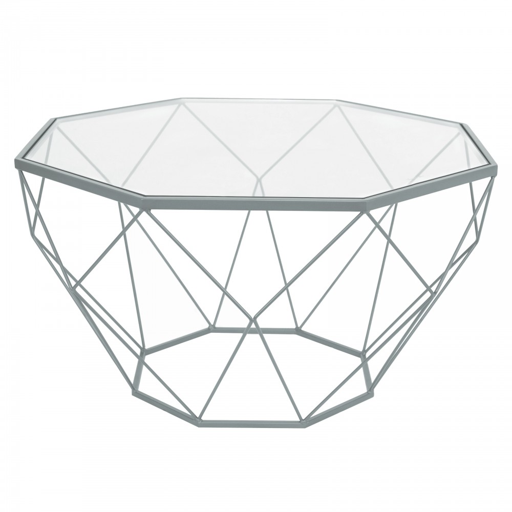 Malibu Large Modern Octagon Glass Top Coffee Table, Geometric Base, Grey, MD31GR Malibu Large Modern Octagon Glass Top Coffee Table, Geometric Base, Grey, MD31GR
