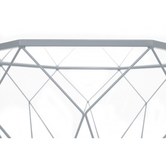 Malibu Large Modern Octagon Glass Top Coffee Table, Geometric Base, Grey, MD31GR